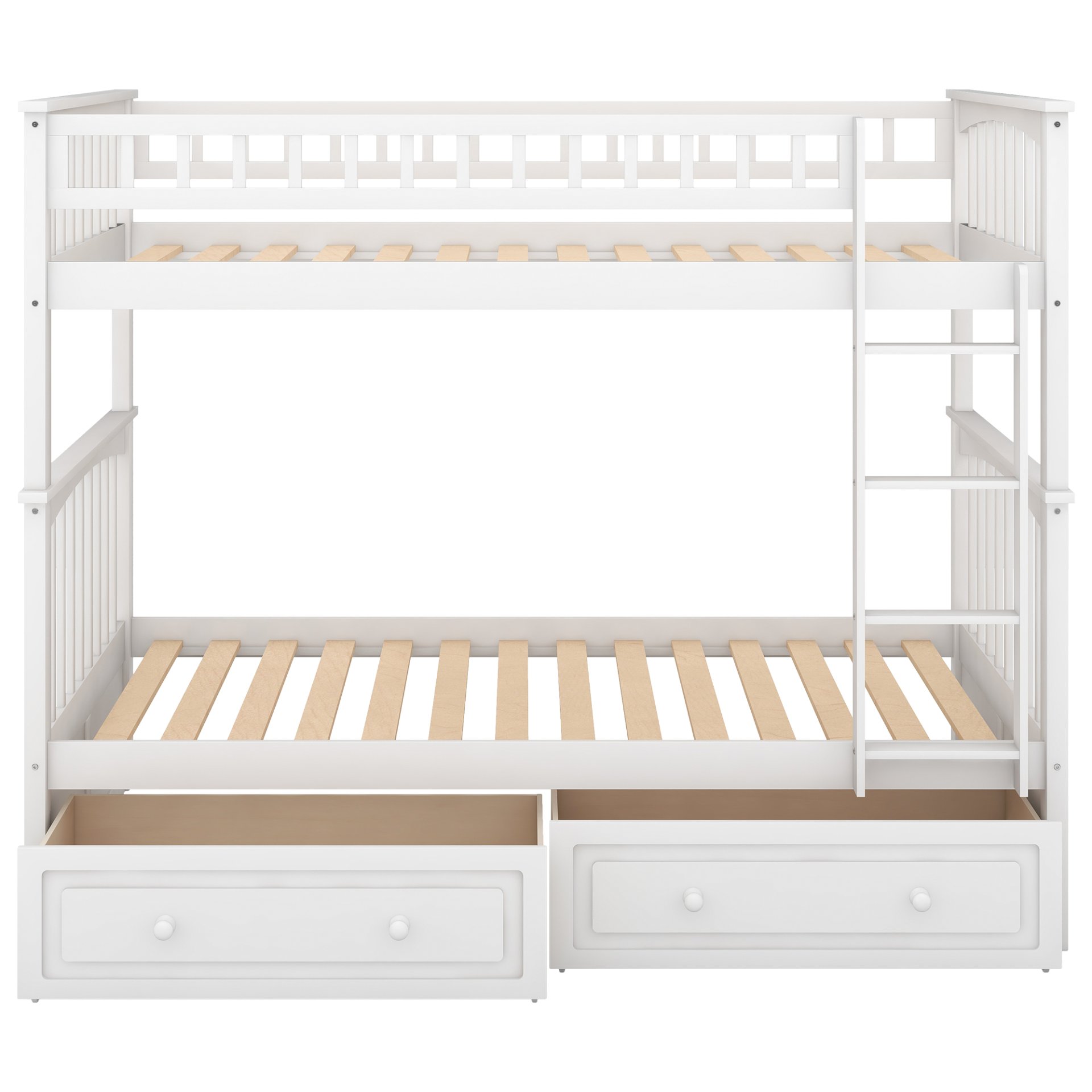 Twin Over Twin Bunk Bed With Drawers, Convertible Beds - White - Image 7