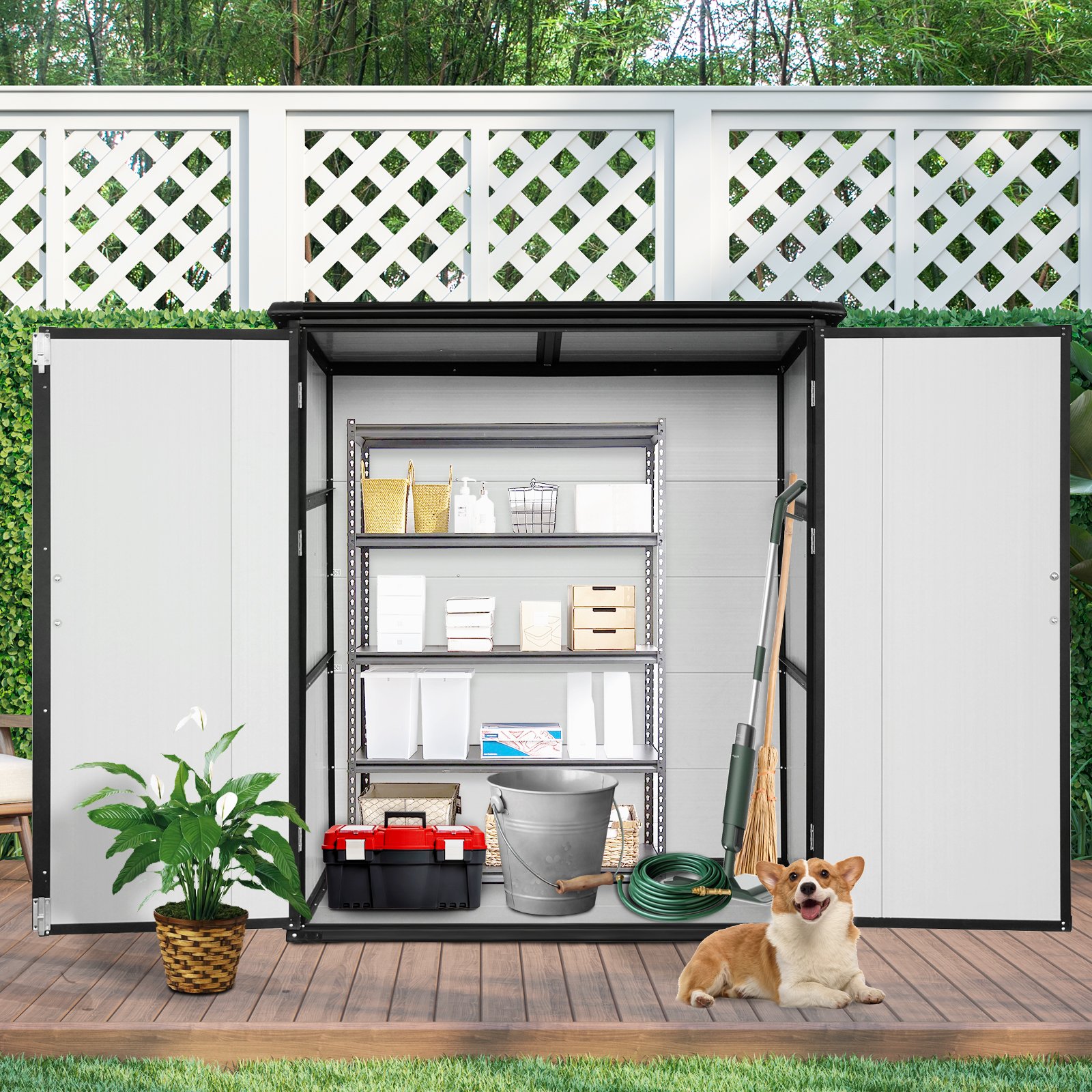 5X3Ft Outdoor Storage Shed Waterproof Resin Cabinet With Lockable Doors For Bikes And Patio Furniture - Black - Image 4