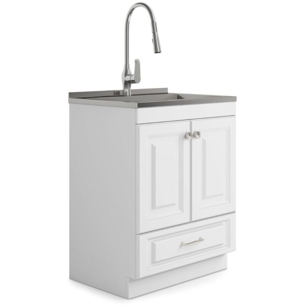 Lawrence - Laundry Cabinet & Faucet And Stainless Steel Sink - White