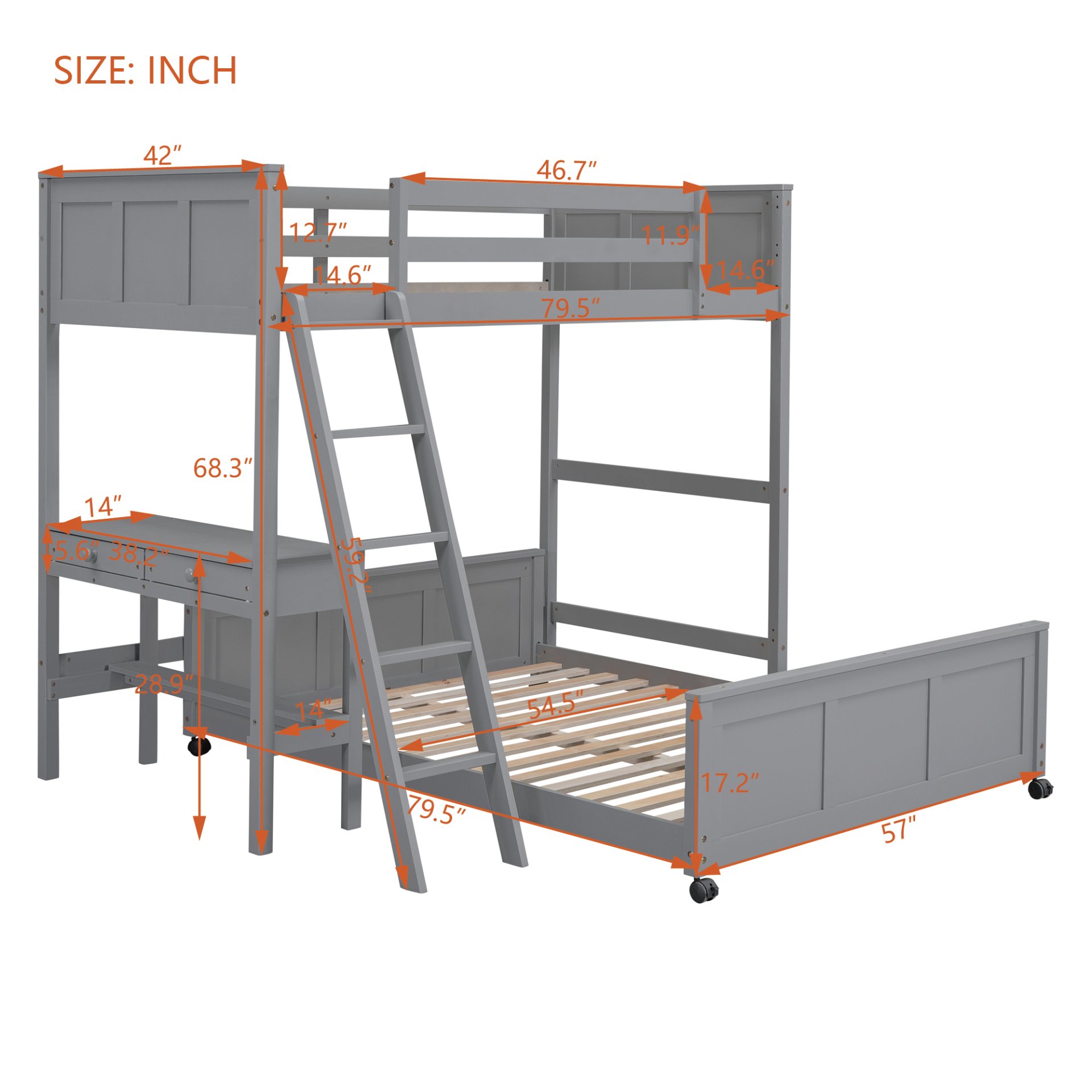 Twin Over Full Bunk Bed With Desk - Gray - Image 6