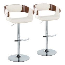 Elisa - Mid-Century Modern Adjustable Barstool With Swivel With Rounded T Footrest (Set of 2) - Chrome / Walnut / Cream
