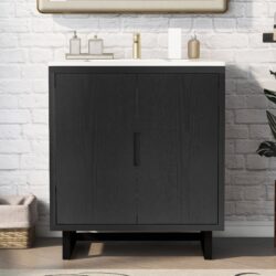 Bathroom Vanity Set With Sink, Combo Cabinet, Bathroom Storage Cabinet, Solid Wood Frame - Black