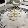 Modern Stainless Steel Frame Living Room Coffee Table With Double Layer Tempered Glass - Gold - Image 5