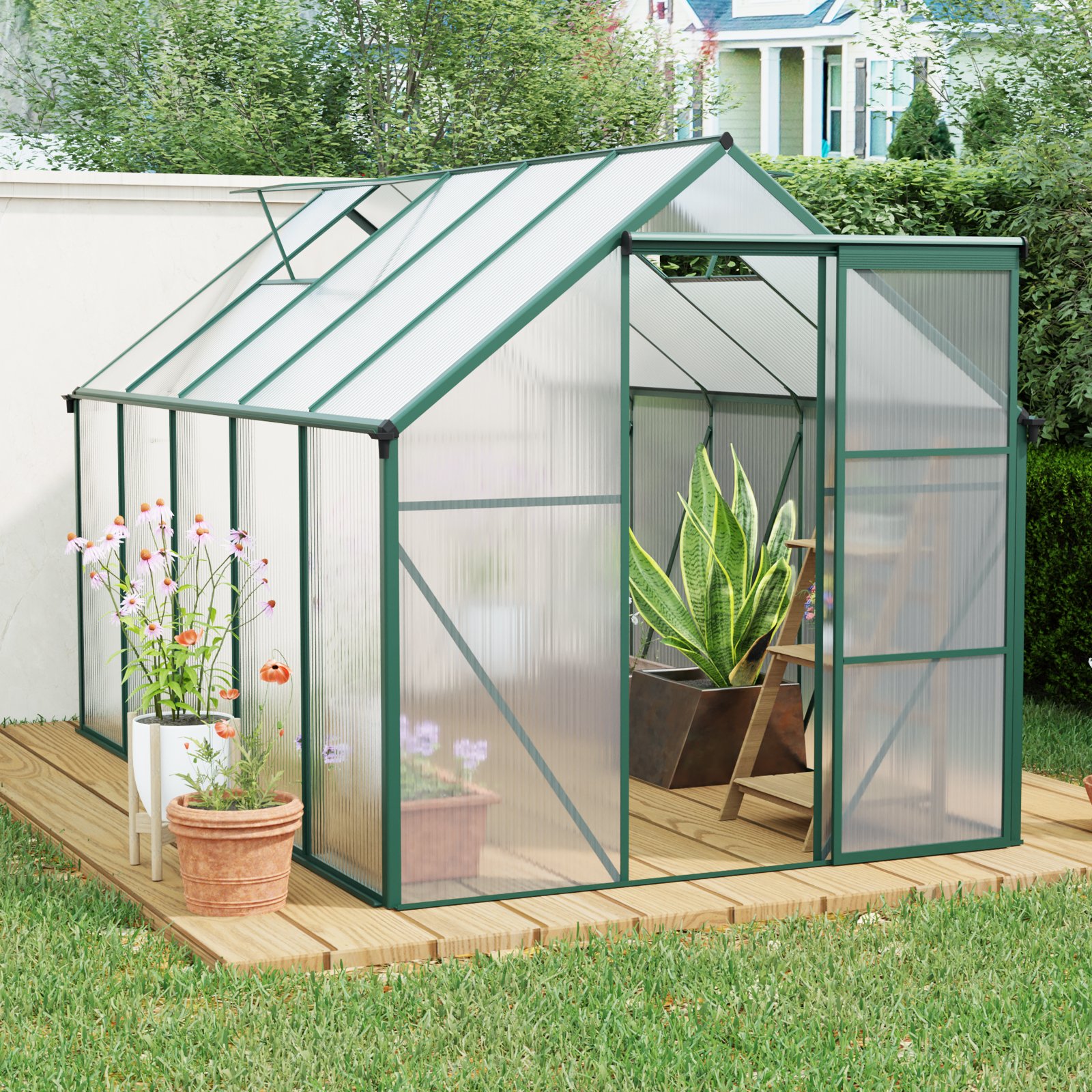 6X10Ft Polycarbonate Greenhouse Raised Base And Anchor Aluminum Heavy Duty Walk-In Greenhouses For Outdoor Backyard In All Season - Green - Image 2