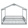 Double Twin House-Style Floor Bed With Fence, Guardrails, Without Door - Gray - Image 15