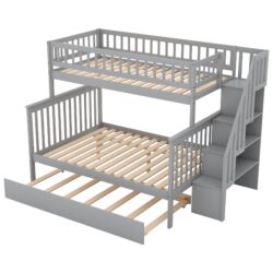 Twin Over Full Bunk Bed With Trundle And Staircase - Gray