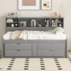 Full Size Daybed With 2 Bedside Cabinets, Upper Shelves And 4 Drawers - Gray - Image 15