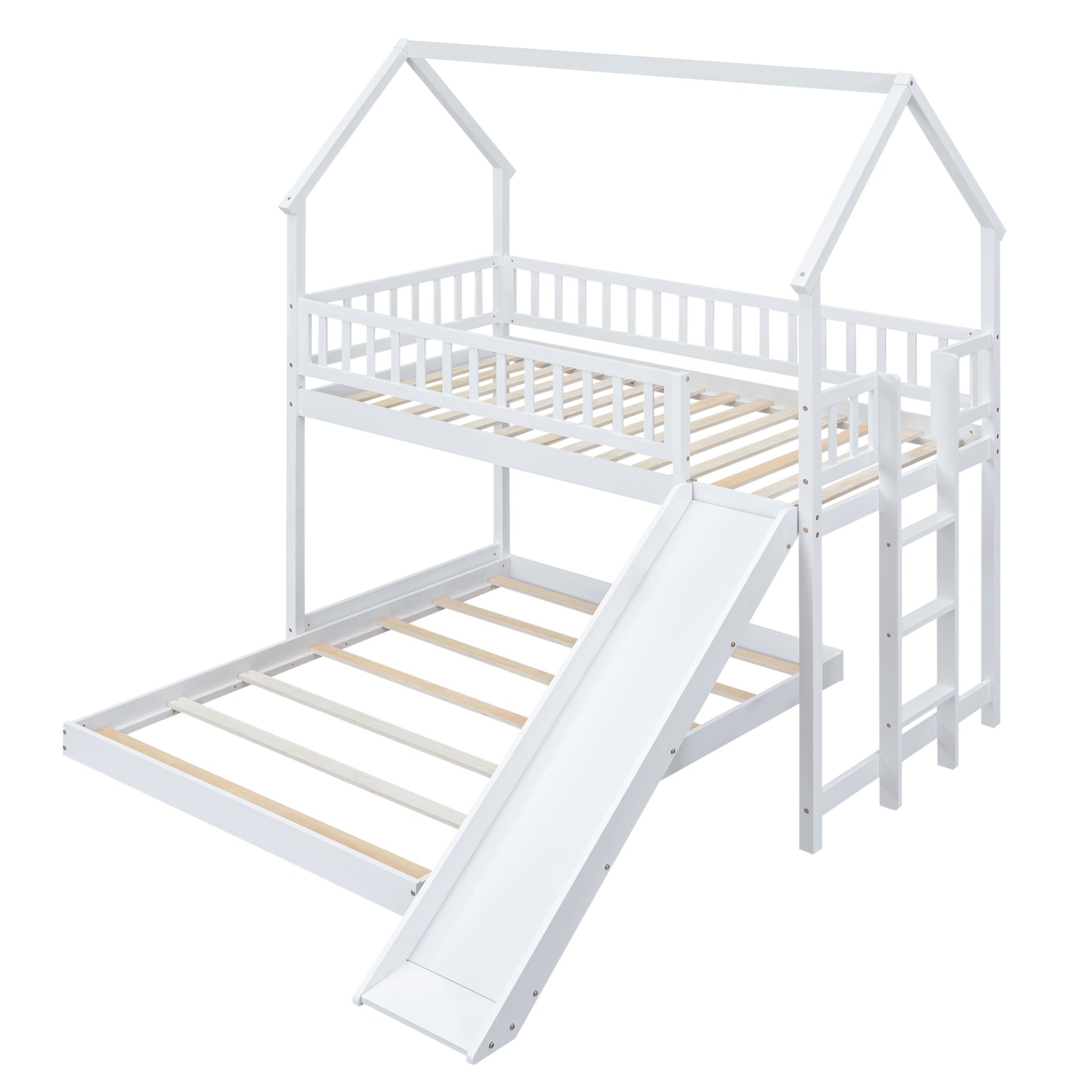 Hearth & Haven - Twin Over Full House Bunk Bed With Slide, Built In Ladder And Full Length Guardrail - White - Image 6