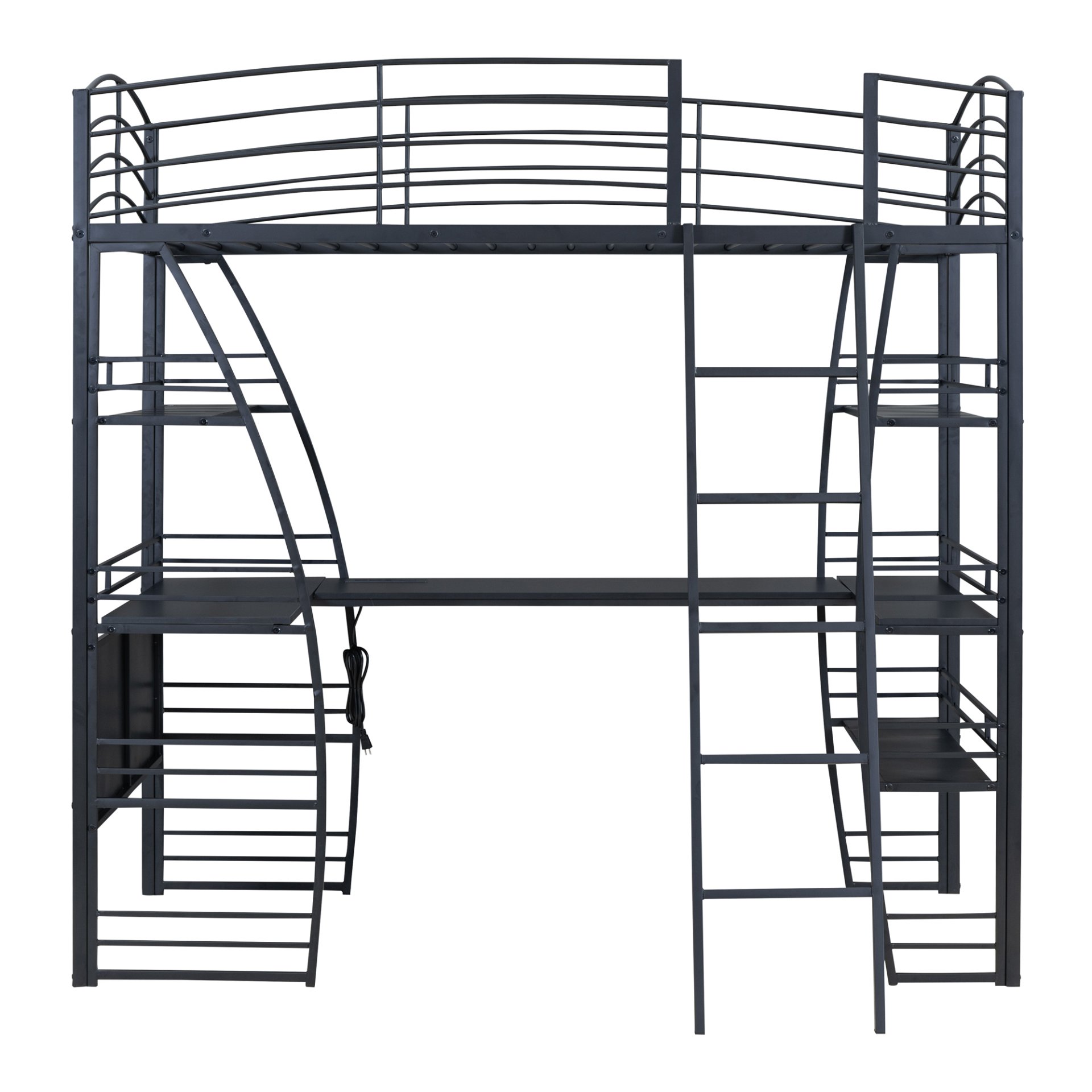 Twin Size Loft Bed With 4 Layers Of Shelves And L-Shaped Desk, Stylish Frame With A Set Of Sockets, USB Ports And Wireless Charging - Black - Image 7