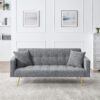 Contemporary Teddy Fleece Sofa Bed With 2 Throw Pillows And Metal Legs - Gray - Image 3
