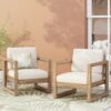 Outdoor Acacia Wood Patio Club Chair, Wood Patio Furniture, Waterproof Thick Cushion Deep Seating For Porch - Brown Wash / Beige - Image 7
