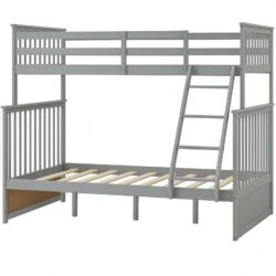 Twin Over Full Bunk Bed With Ladder And Safety Guard Rails - Gray