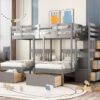 Full Over Twin & Twin Classic Triple Bunk Bed With Drawers And Guardrails - Gray - Image 20