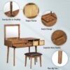 Classic Wood Makeup Vanity Set With Flip-Top Mirror And Stool, Dressing Table With Three Drawers And Storage Space - Brown - Image 12