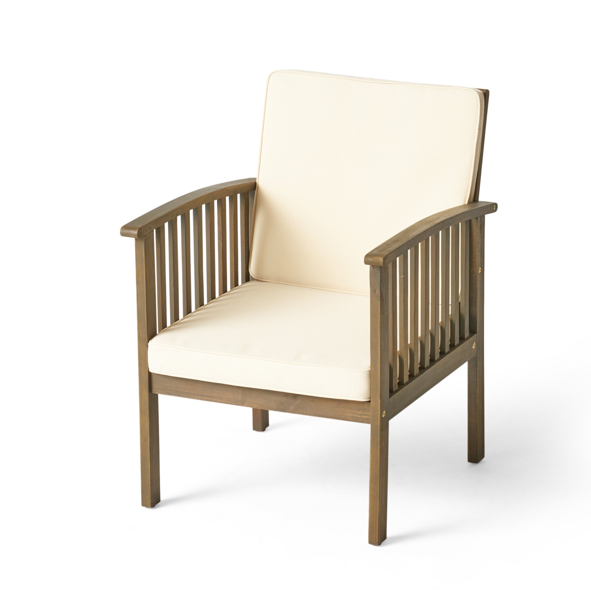 Casa Acacia Wood Club Chairs (Set of 2) With Water Resistant Cushions - Gray / Cream - Image 8