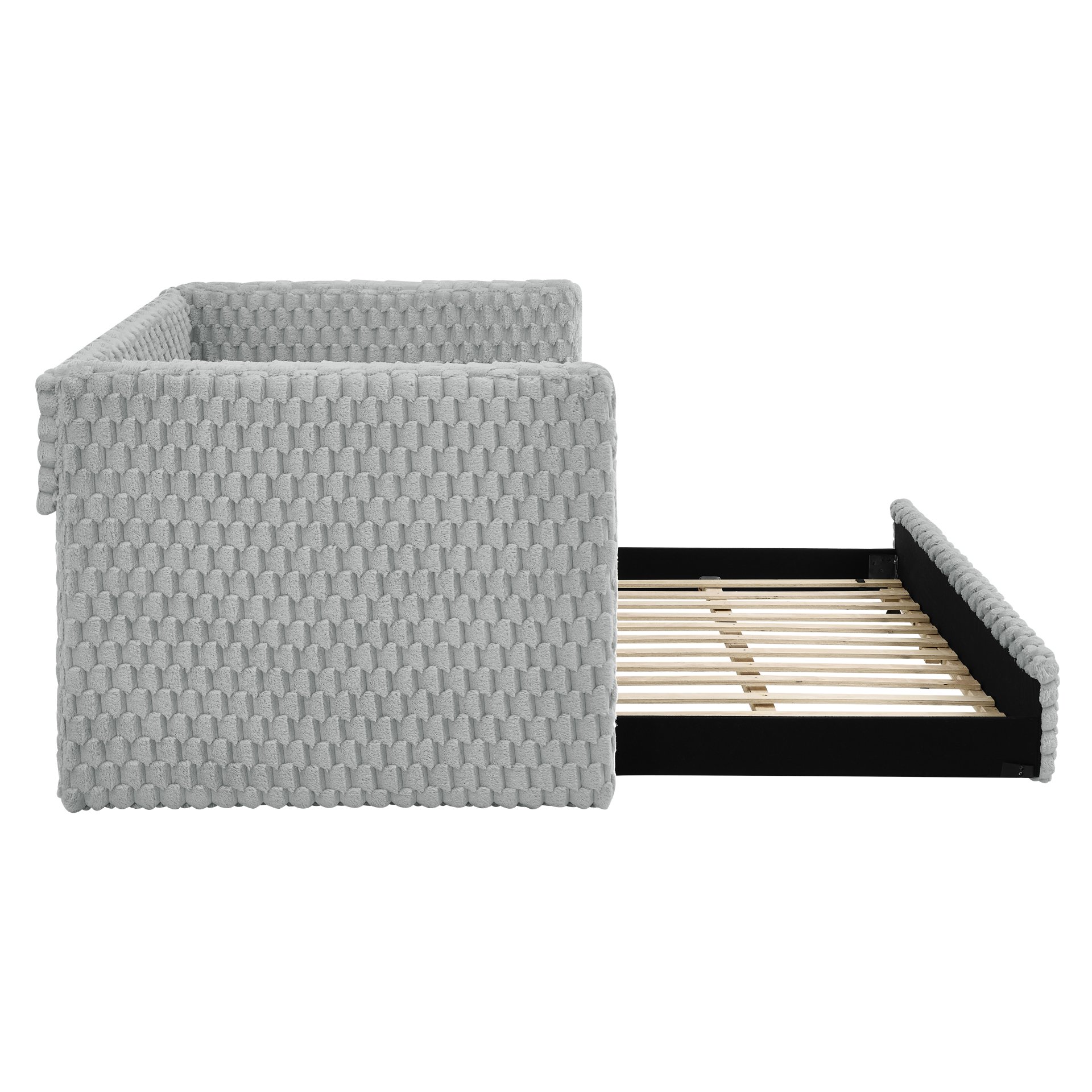 Modern Twin Size Daybed Upholstered Sofa Bed With Pull Out Feature - Dark Gray - Image 8