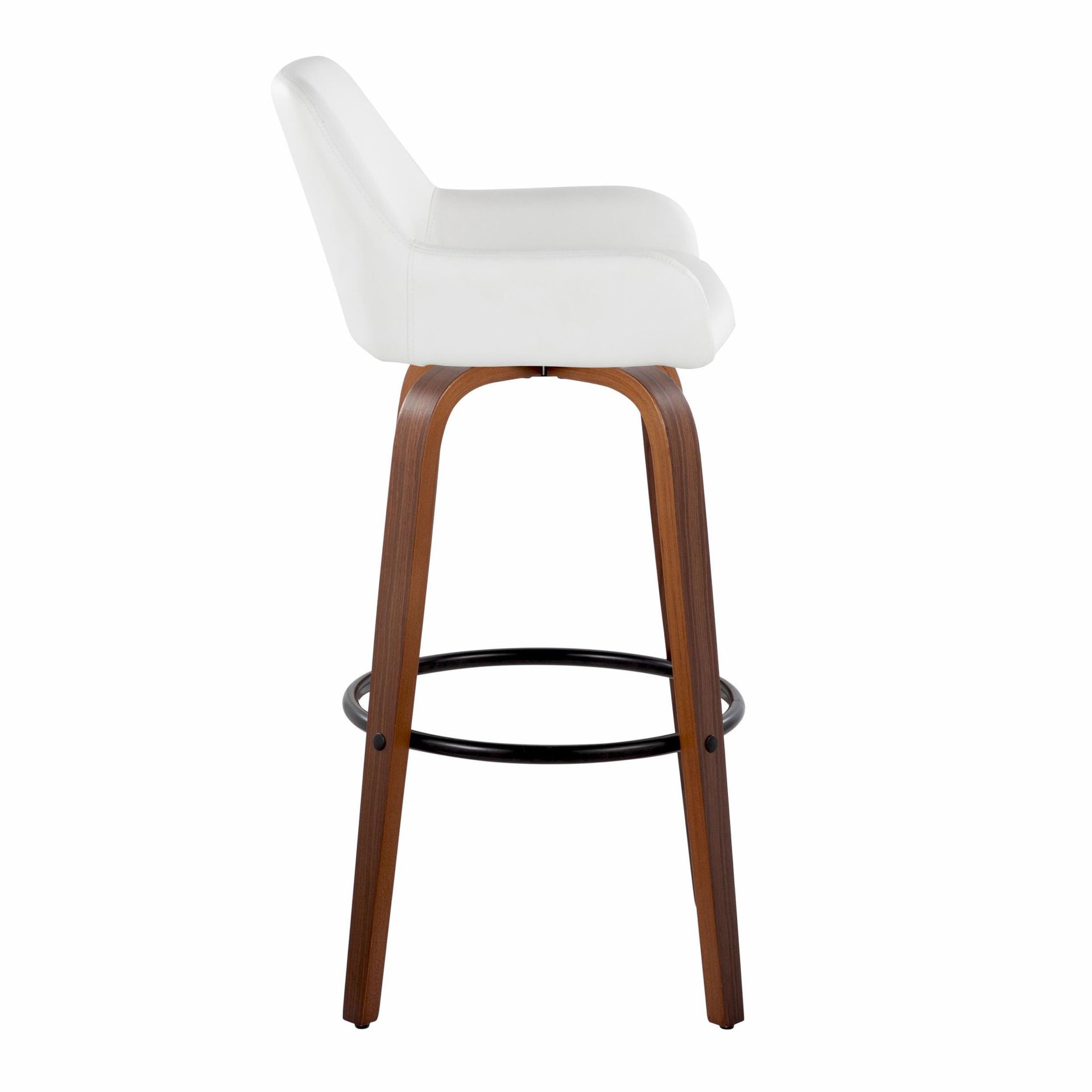 Daniella - Contemporary Fixed Height Barstool With Swivel And Round Footrest (Set of 2) - Walnut / White - Image 3