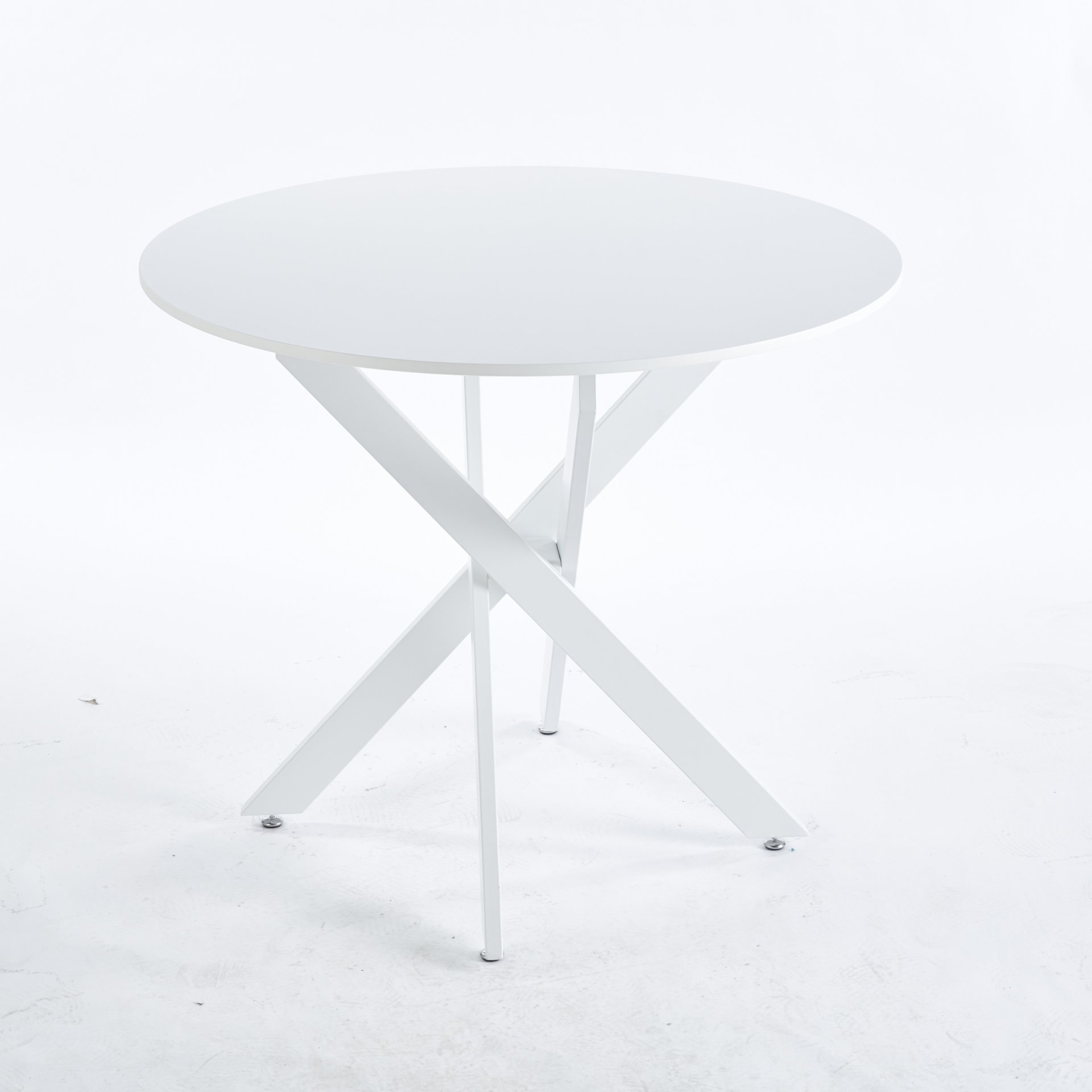 Dining Table With Cross Metal Leg And MDF Top, Modern Space Saving Kitchen Table For Living Room Legs, Round Table - White - Image 4