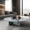 Natural Marble Coffee Table With Polished Surface For Living Room - Blue / Gray - Image 2