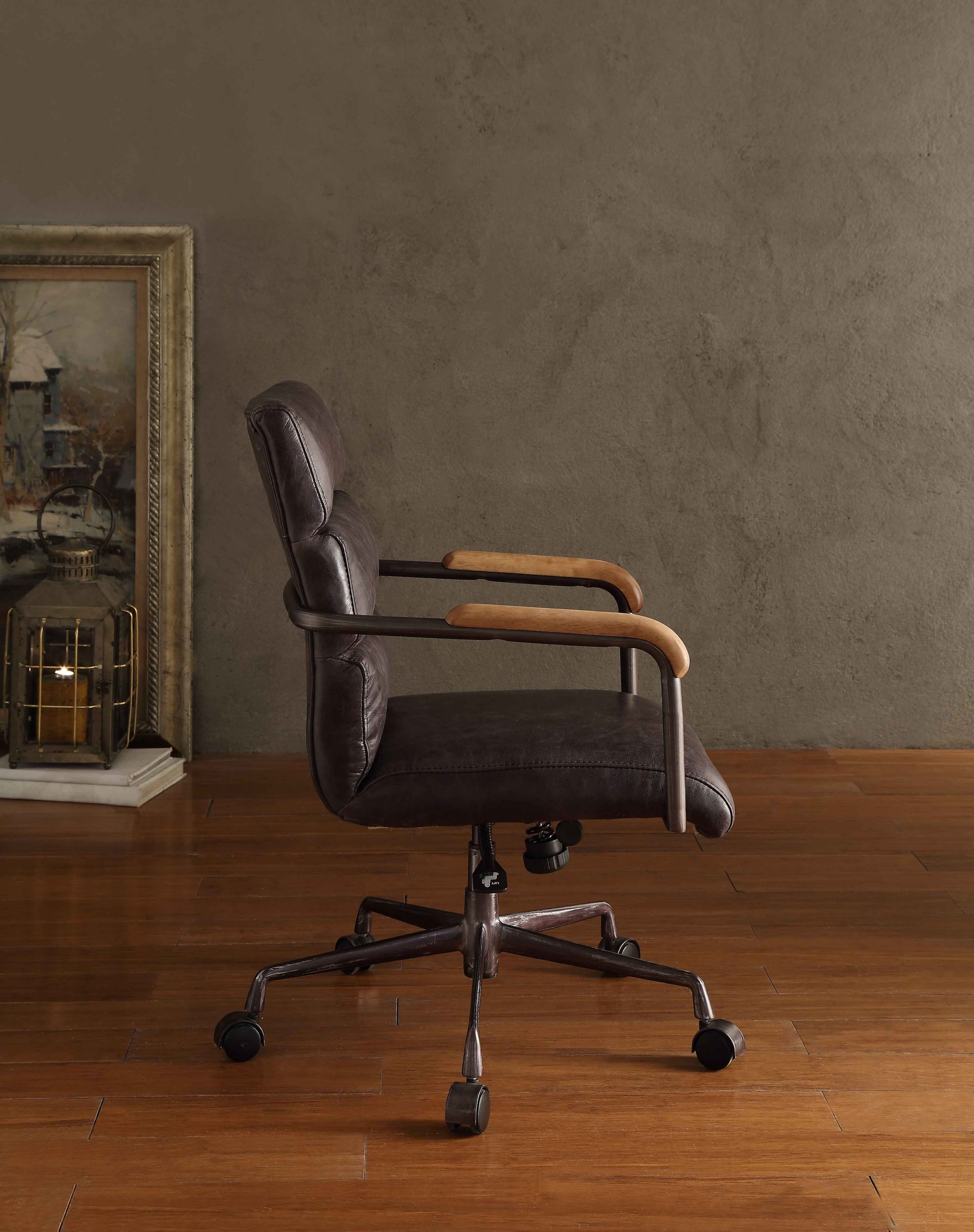 Harith - Antique Top Grain Leather Office Chair - Slate - Image 6