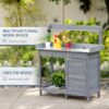 Outsunny - Outdoor Potting Bench Table, Garden Work Station With Storage Cabinet, Open Shelf And Steel Tabletop - Gray - Image 7