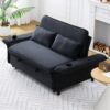 Modern Fabric Multi Functional Sofa Bed With Adjustable Armrests And Backrests Letter Striped Design Frame - Black - Image 11
