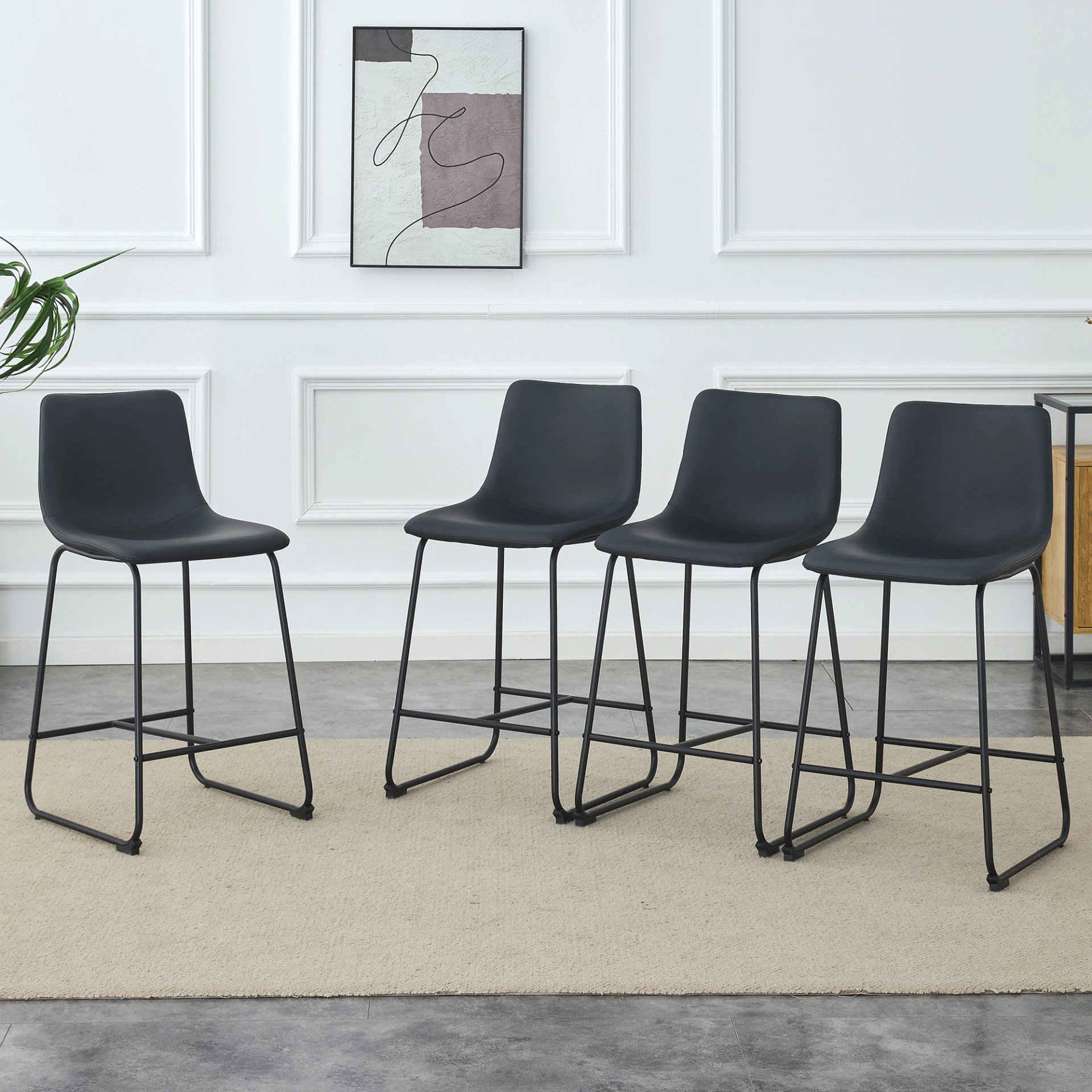 (Set of 2) Modern Minimalist Style Material Bar Stools, Suitable For Kitchen, Bar And Modern Home Design - Black - Image 7