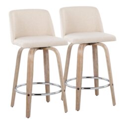 Toriano - Contemporary Fixed Height Counter Stool With Swivel And Round Footrest (Set of 2) - Whitewashed / Cream