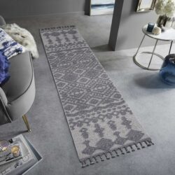 Guros - 2' X 8' Traditional Indoor / Outdoor Area Rug - White / Gray