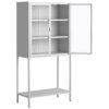 Heavy Duty Metal Storage Cabinet, Display Storage Cabinet With Glass Doors And 2 Adjustable Shelves, Tall Bookcase Modern Bookshelf Cabinet For Home Office, Living Room, Pantry - White - Image 15