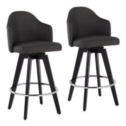 Ahoy - Contemporary Fixed Height Counter Stool Round Chrome Footrest (Set of 2) - Charcoal / Black