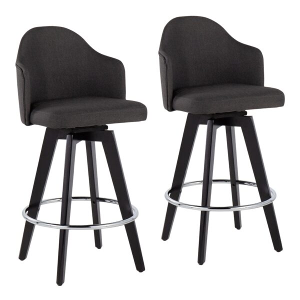 Ahoy - Contemporary Fixed Height Counter Stool Round Chrome Footrest (Set of 2) - Charcoal / Black