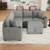 Sectional Sofa Convertible Pull Out Sofa Bed L - Shaped Sofa U - Shaped Sofa With A Movable Storage Ottoman For Living Room - Gray - Image 9