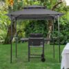 Outdoor Grill Gazebo 8 X 5 Ft With Double Tier Canopy, Steel Frame, Bar Counters & Hook - Gray - Image 10
