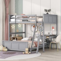 Full Over Full Bunk Bed With Desk - Gray