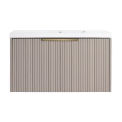 Contemporary Wall Mounted Bathroom Vanity With Resin Sink, Soft Close Doors - Khaki