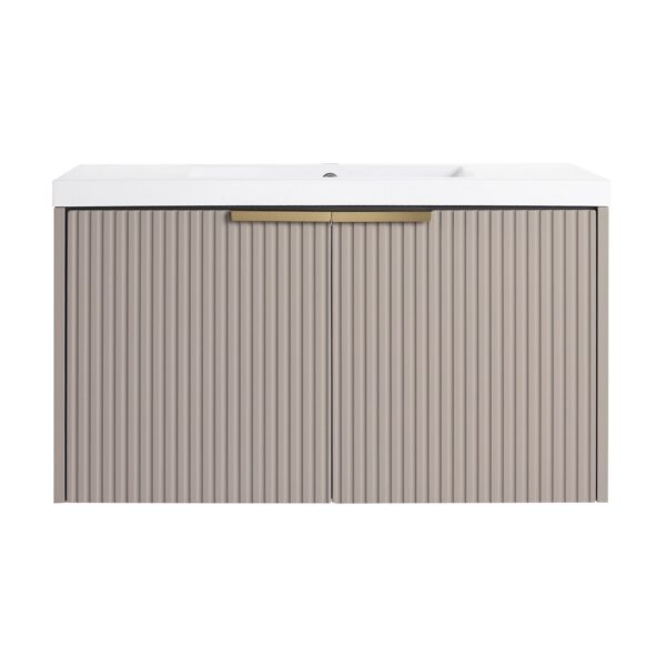 Contemporary Wall Mounted Bathroom Vanity With Resin Sink, Soft Close Doors - Khaki