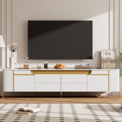 TV Stand For TVs Up To 80", TV Cabinet With 4 Drawers And 2 Spacious Cabinets, 5 Metal Legs For Living Room - White