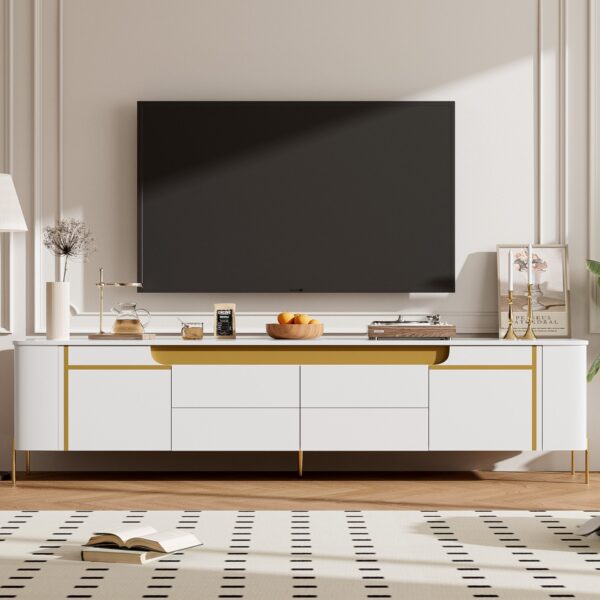 TV Stand For TVs Up To 80", TV Cabinet With 4 Drawers And 2 Spacious Cabinets, 5 Metal Legs For Living Room - White