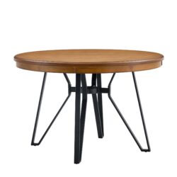 Mid Century Modern Round Dining Table With Metal Legs And Open Shelf - Light Ash
