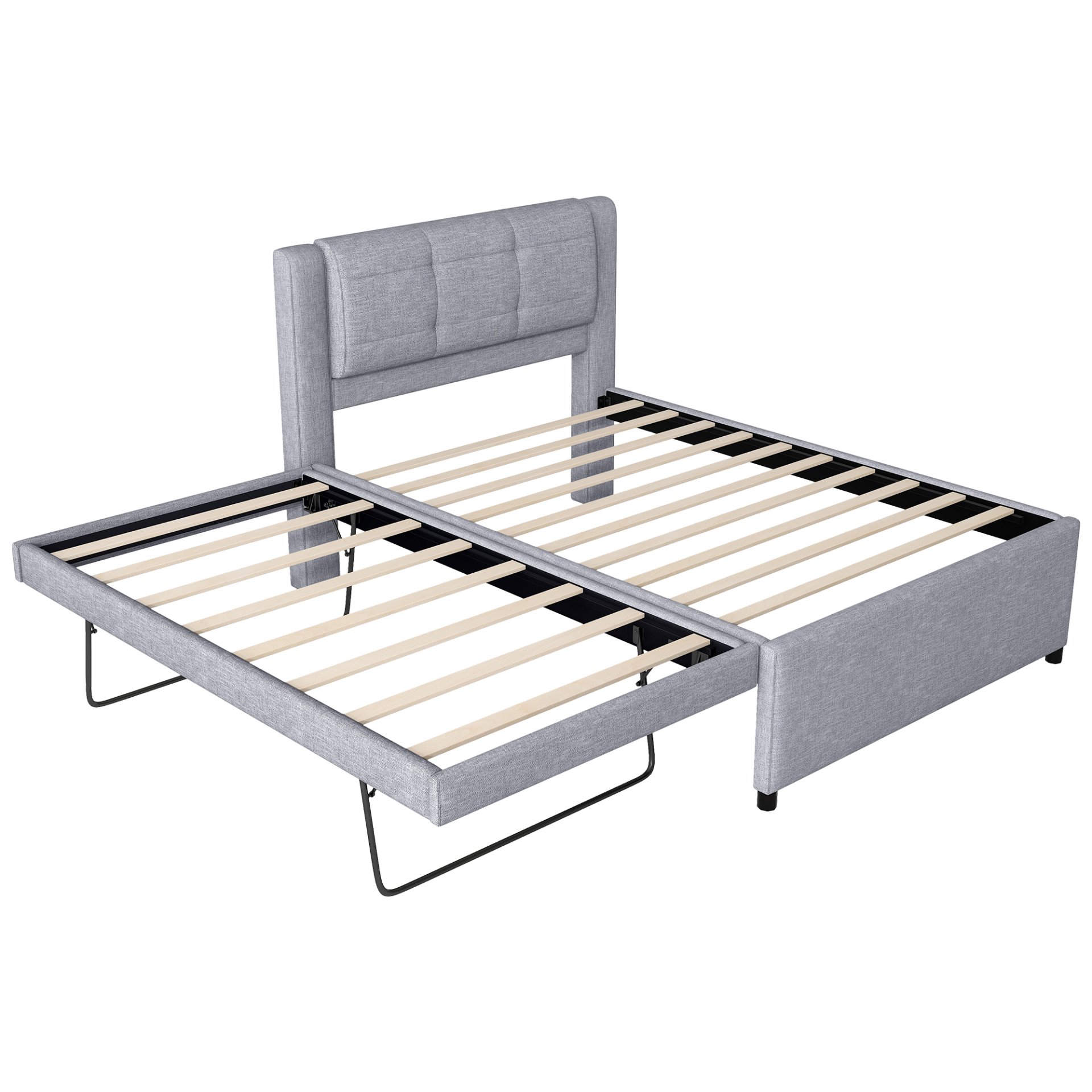 Full Size Upholstery Platform Bed With Trundle,Trundle Can Be Flat Or Erected - Gray - Image 7
