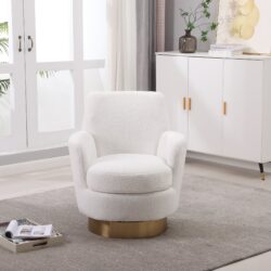 Teddy Swivel Barrel Chair, Swivel Accent Chairs Armchair For Living Room, Reading Chairs For Bedroom Comfy, Round Barrel Chairs With Gold Stainless Steel Base - Ivory