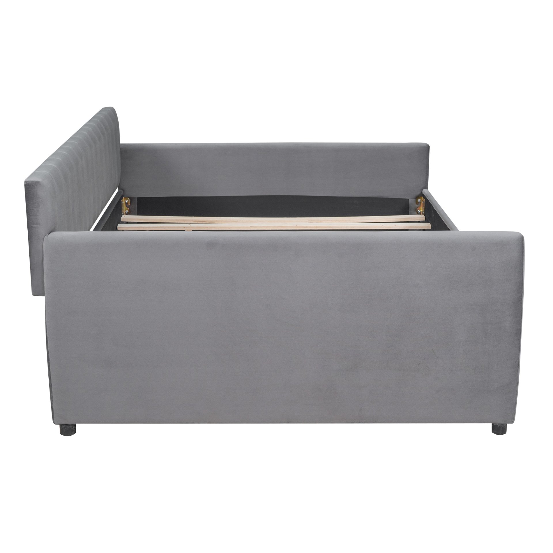 Full Size Upholstered Daybed With Trundle And Slat Support - Gray - Image 12