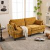Modern Style Chenille 2 Seater Sofa With LED Light, USB Port & Storage Bag, Rubber Wood Legs - Mustard Yellow - Image 2