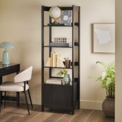 Transitional Narrow Bookshelf With Drawer On Bottom - Black