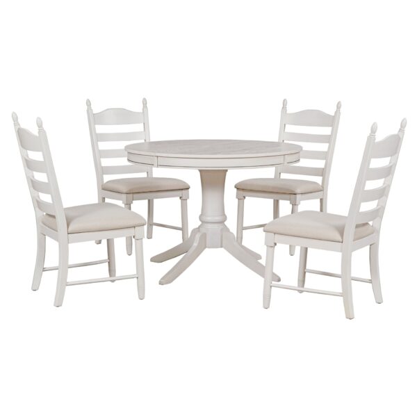 5 Piece Retro Functional Dining Table Set With Extendable Round Table And Upholstered Chairs - Antique White
