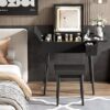 Makeup Vanity Desk With Flip Top Mirror And LED Light, Dressing Table With Charging Station, 2 Drawers And Fold Up Panel, Vanity Set With Cushioned Stool For Bedroom - Black - Image 6