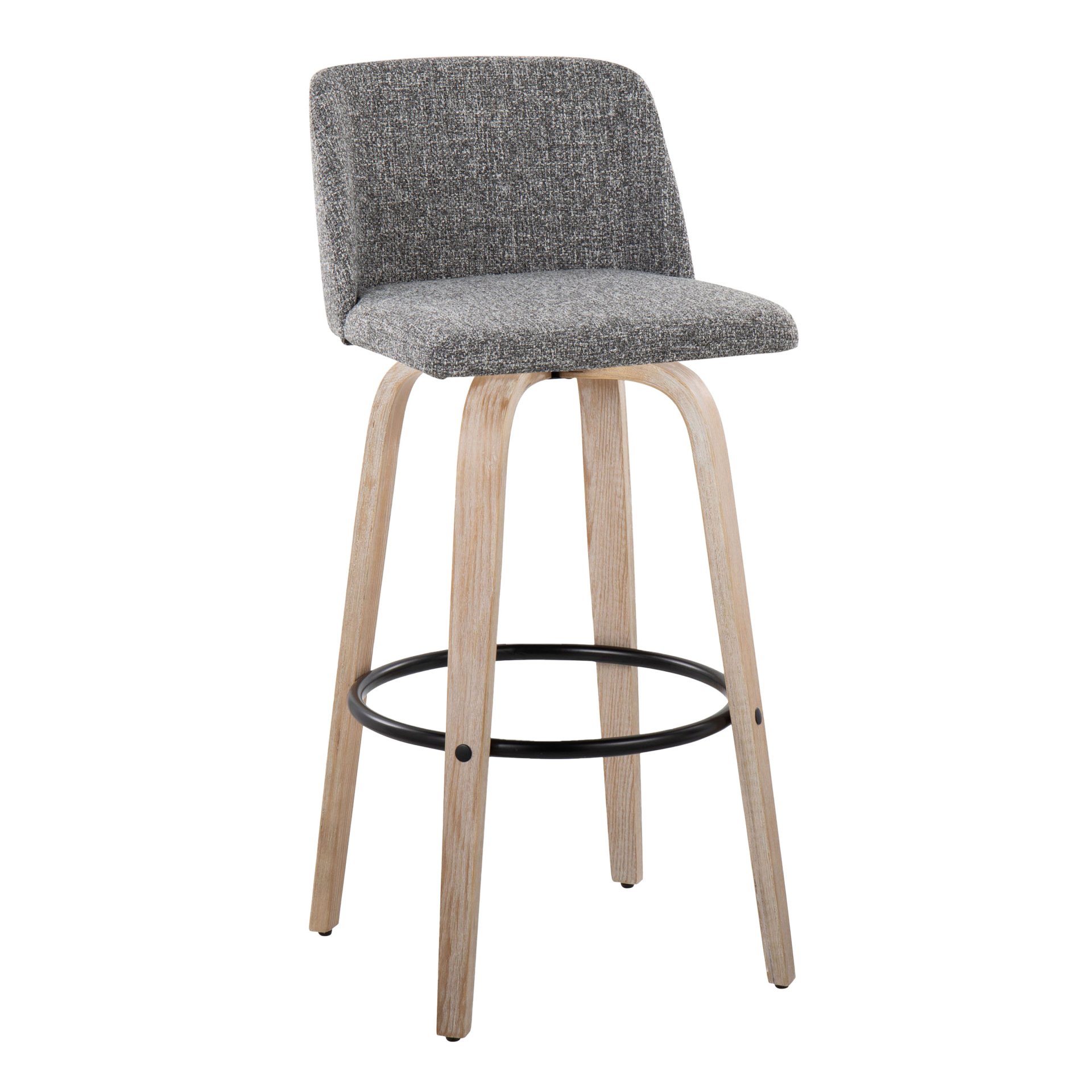 Toriano - Mid-Century Modern Fixed Height Barstool With Swivel With Round Footrest (Set of 2) - White Washed / Gray - Image 2