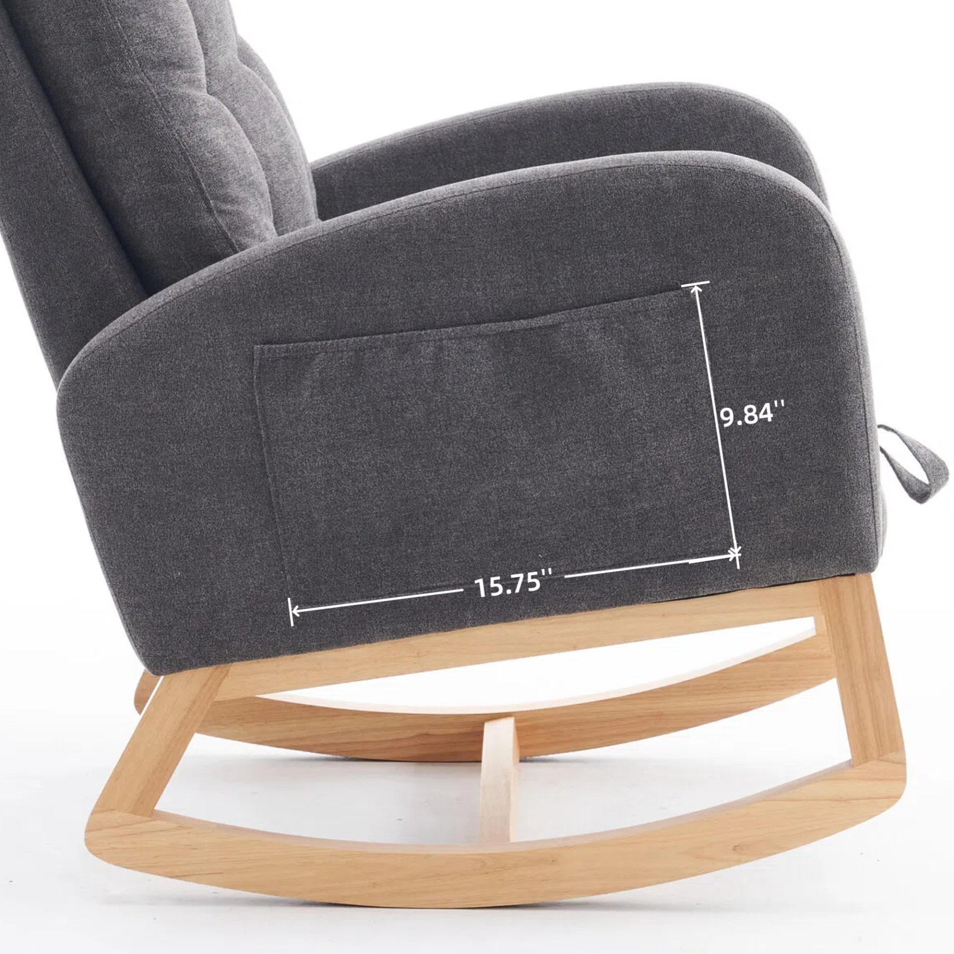 Accent Rocking Chair With Footrest High Back Rubber Wood Rocking Legs Bedroom Living Space - Gray - Image 17