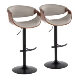 Symphony - Mid-Century Modern Adjustable Barstool With Swivel With Rounded T Footrest (Set of 2) - Black / Walnut / Gray
